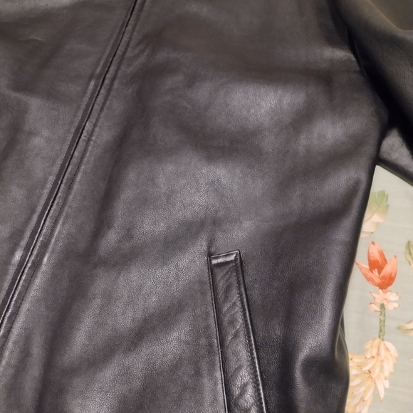 GAP Heavy Leather Jacket Mens XXL Black Zip Quilted Lining Bomber Biker Jacket - Picture 10 of 12